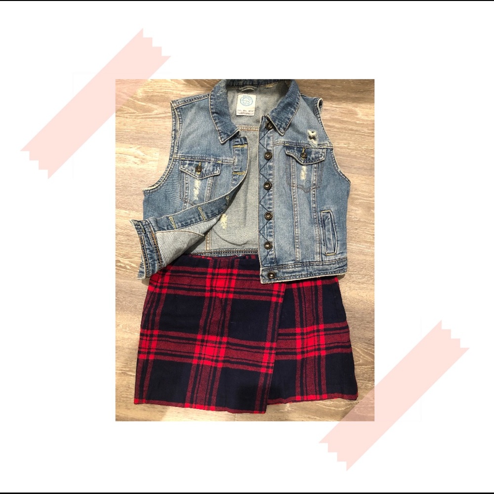 Denim vest and wool mini skirt set 2 pieces